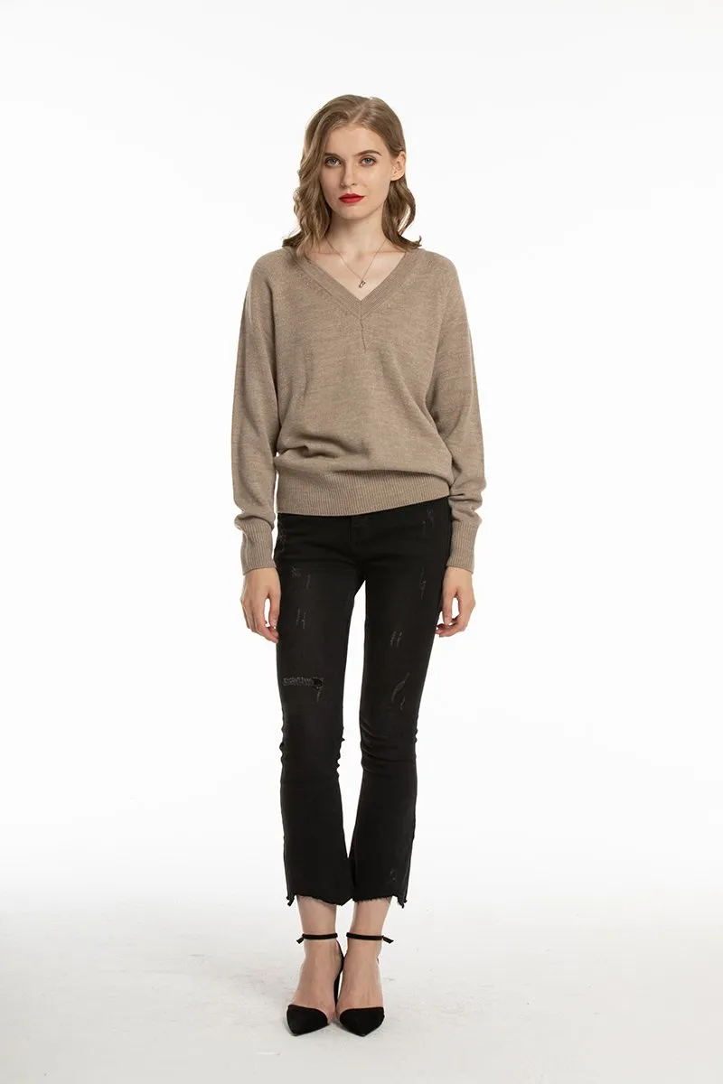 Women's V Neck Sweaters Pullover Fall Lightweight Casual Long Sleeve Solid Tops