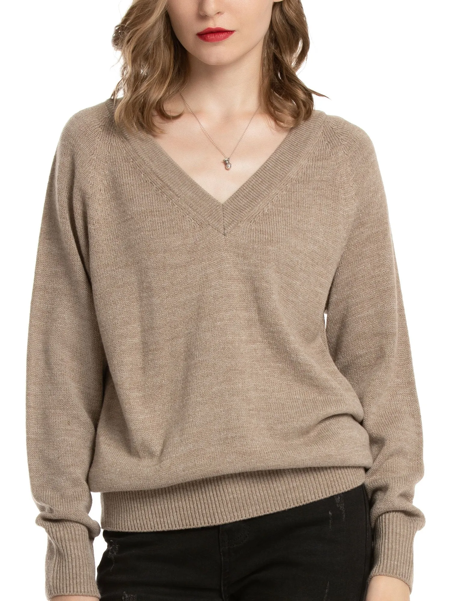 Women's V Neck Sweaters Pullover Fall Lightweight Casual Long Sleeve Solid Tops