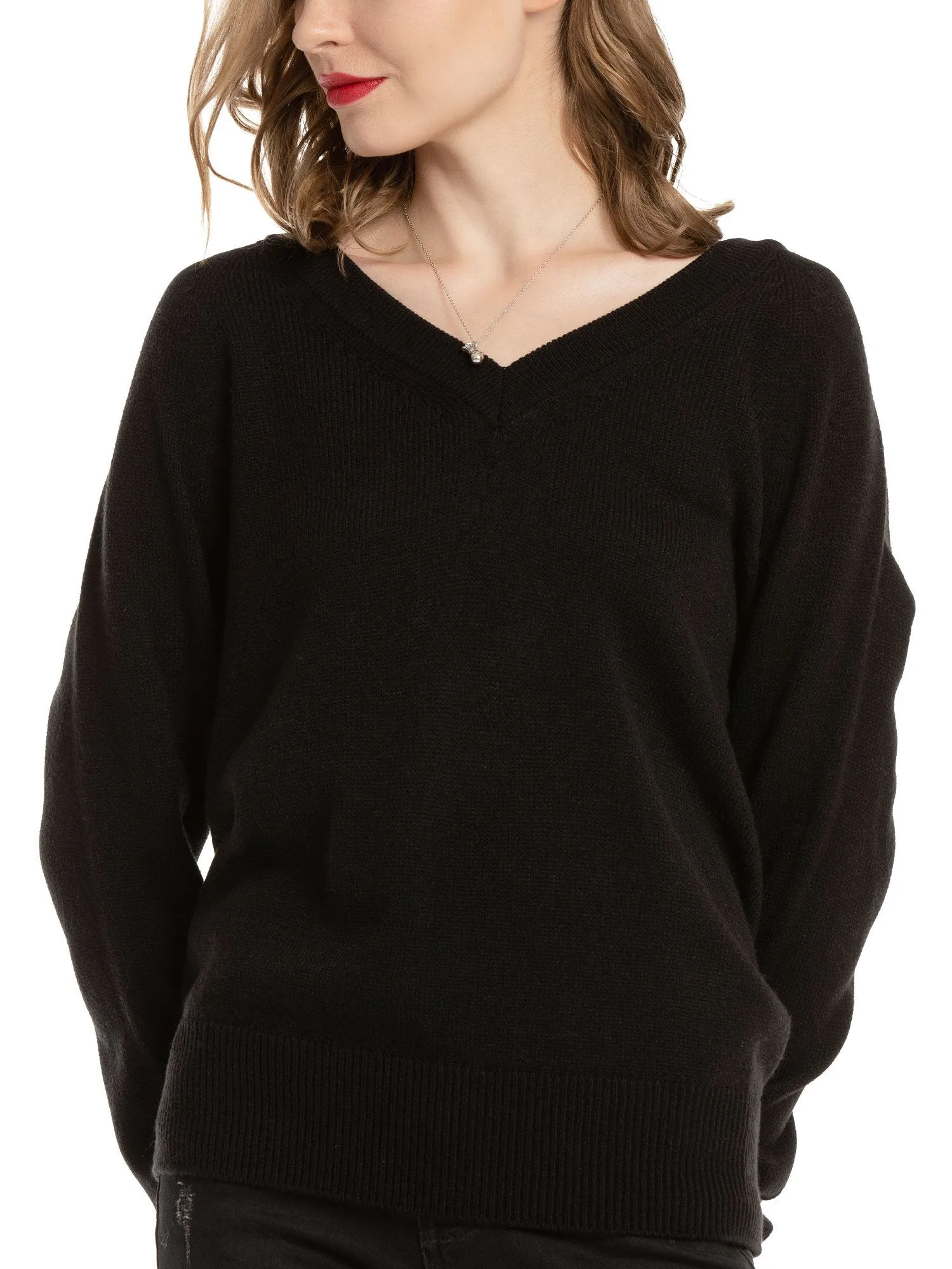 Women's V Neck Sweaters Pullover Fall Lightweight Casual Long Sleeve Solid Tops