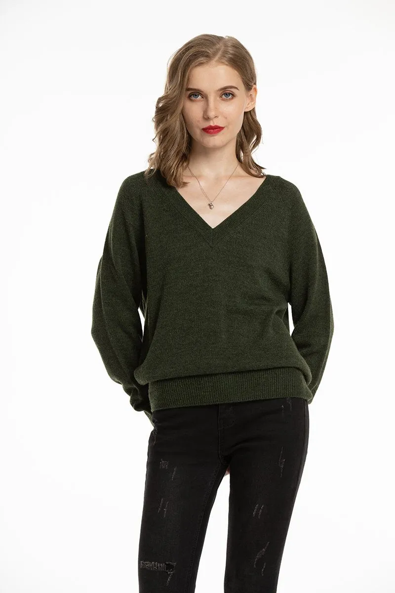 Women's V Neck Sweaters Pullover Fall Lightweight Casual Long Sleeve Solid Tops