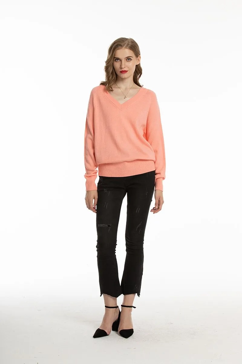 Women's V Neck Sweaters Pullover Fall Lightweight Casual Long Sleeve Solid Tops