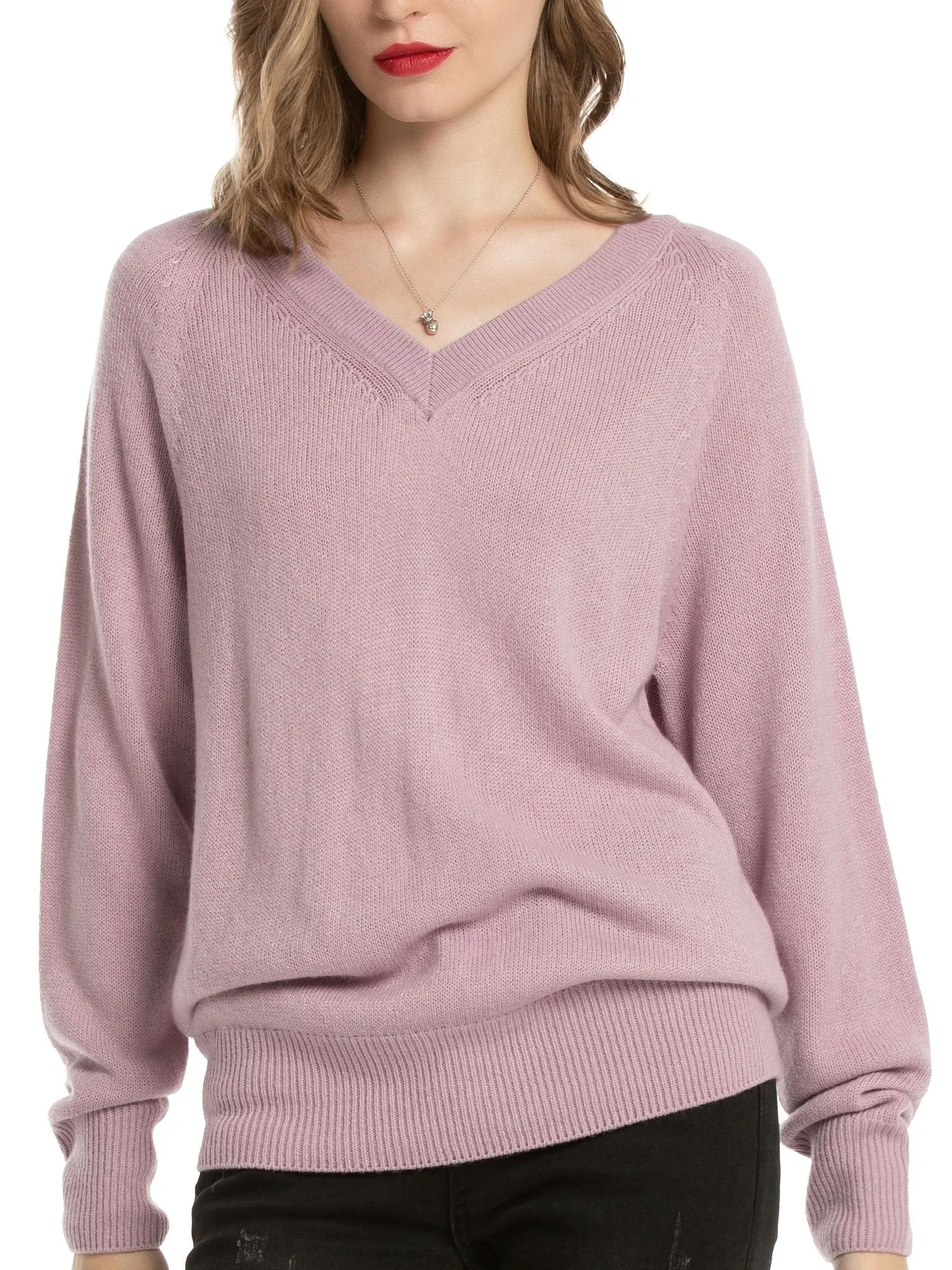 Women's V Neck Sweaters Pullover Fall Lightweight Casual Long Sleeve Solid Tops