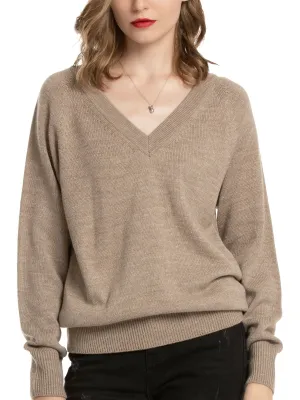 Women's V Neck Sweaters Pullover Fall Lightweight Casual Long Sleeve Solid Tops