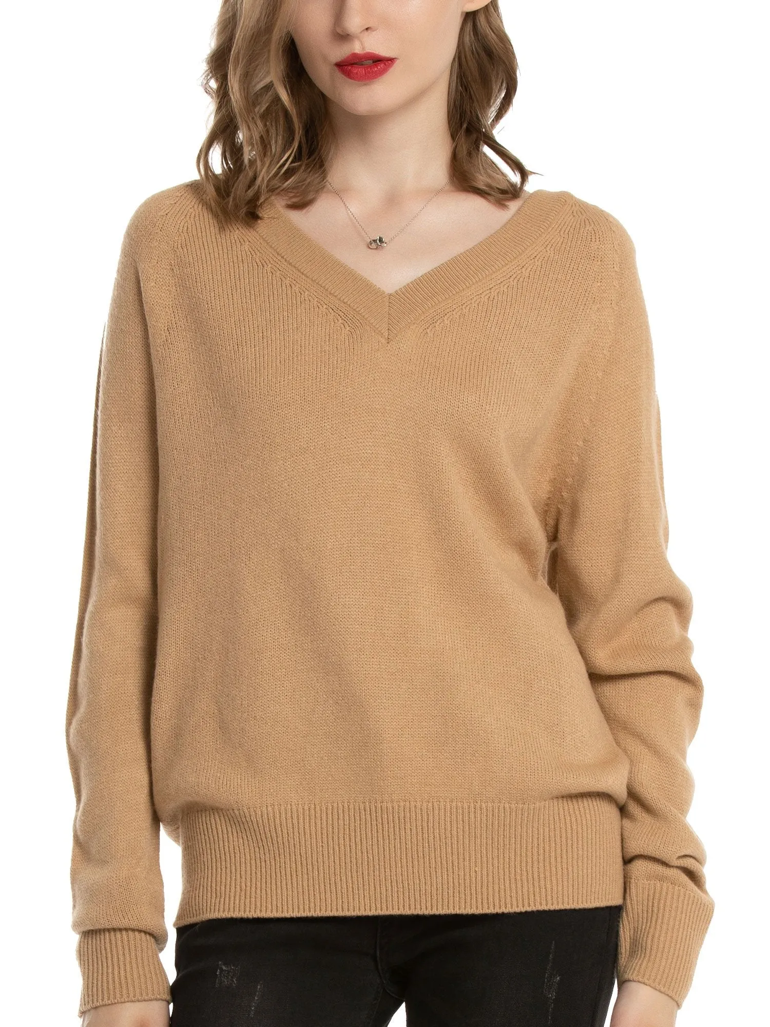 Women's V Neck Sweaters Pullover Fall Lightweight Casual Long Sleeve Solid Tops