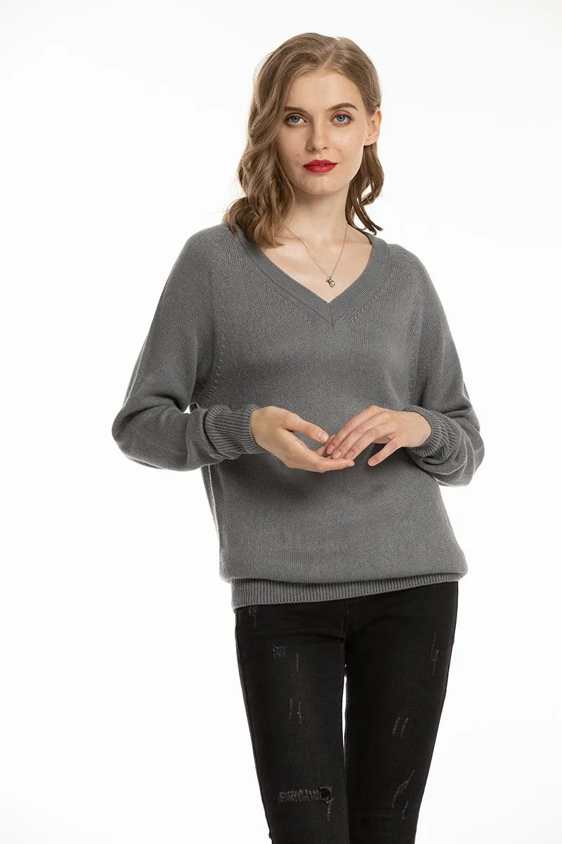 Women's V Neck Sweaters Pullover Fall Lightweight Casual Long Sleeve Solid Tops