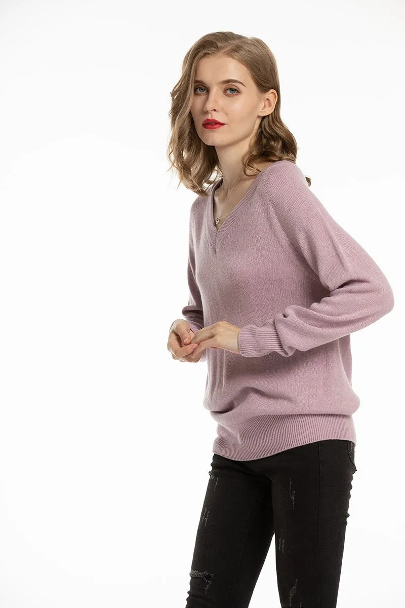 Women's V Neck Sweaters Pullover Fall Lightweight Casual Long Sleeve Solid Tops