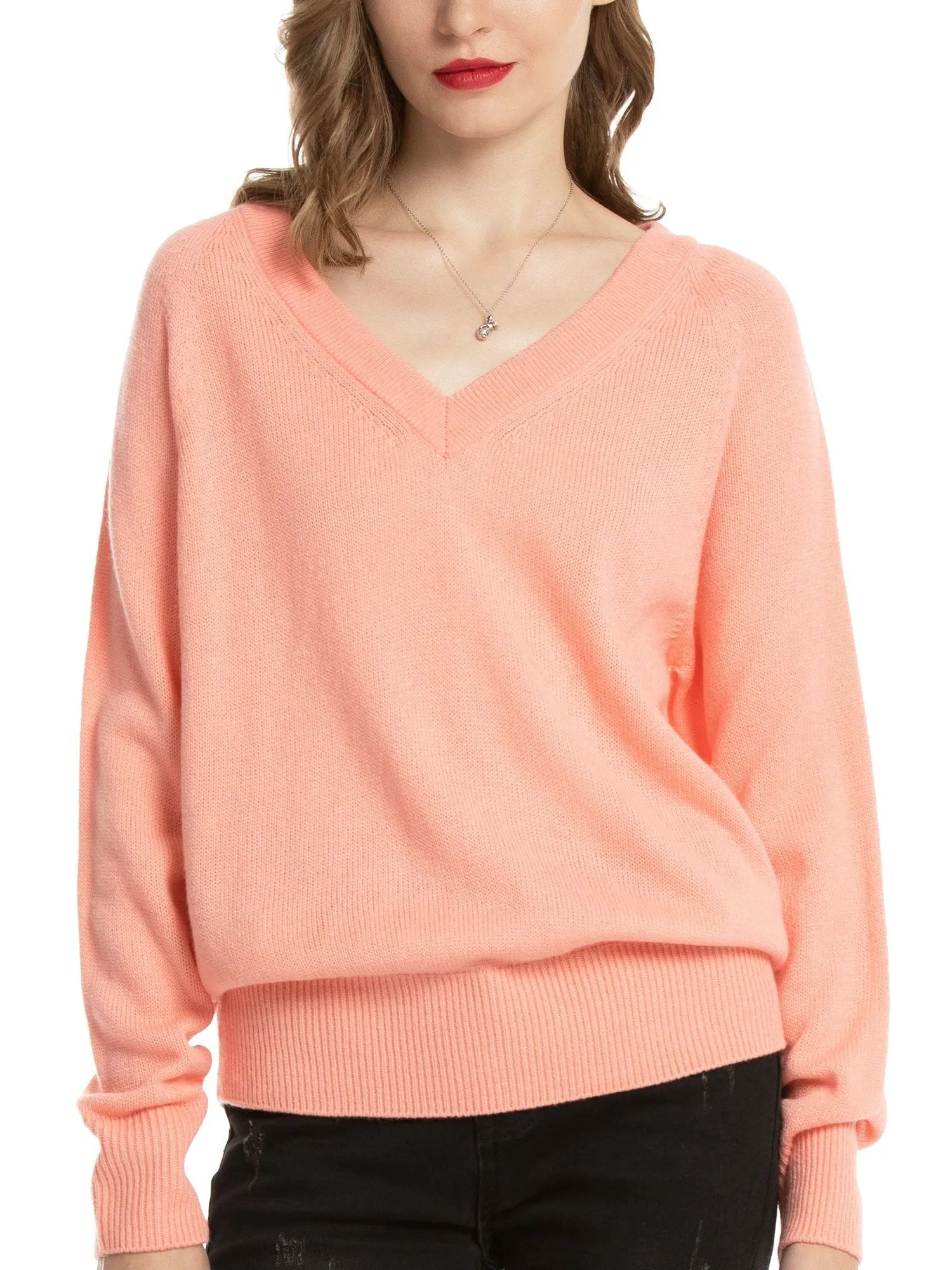 Women's V Neck Sweaters Pullover Fall Lightweight Casual Long Sleeve Solid Tops