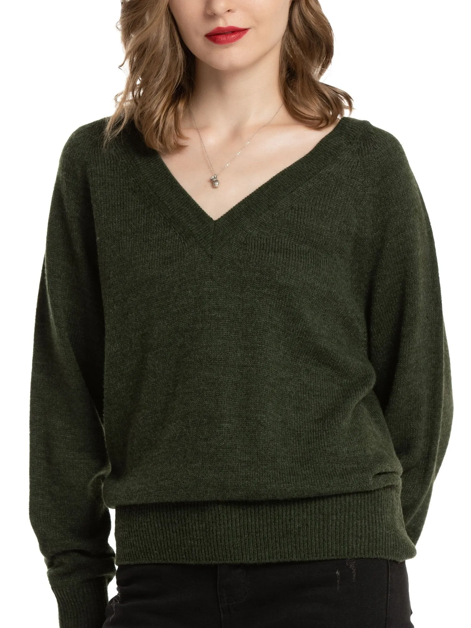 Women's V Neck Sweaters Pullover Fall Lightweight Casual Long Sleeve Solid Tops
