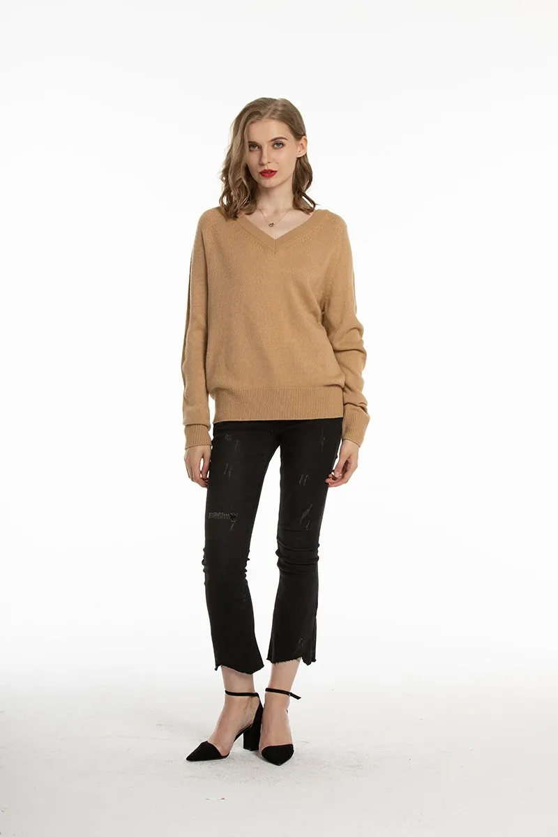 Women's V Neck Sweaters Pullover Fall Lightweight Casual Long Sleeve Solid Tops