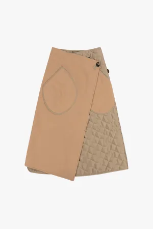 Wool & Satin Quilt Skirt - Camel / Taupe