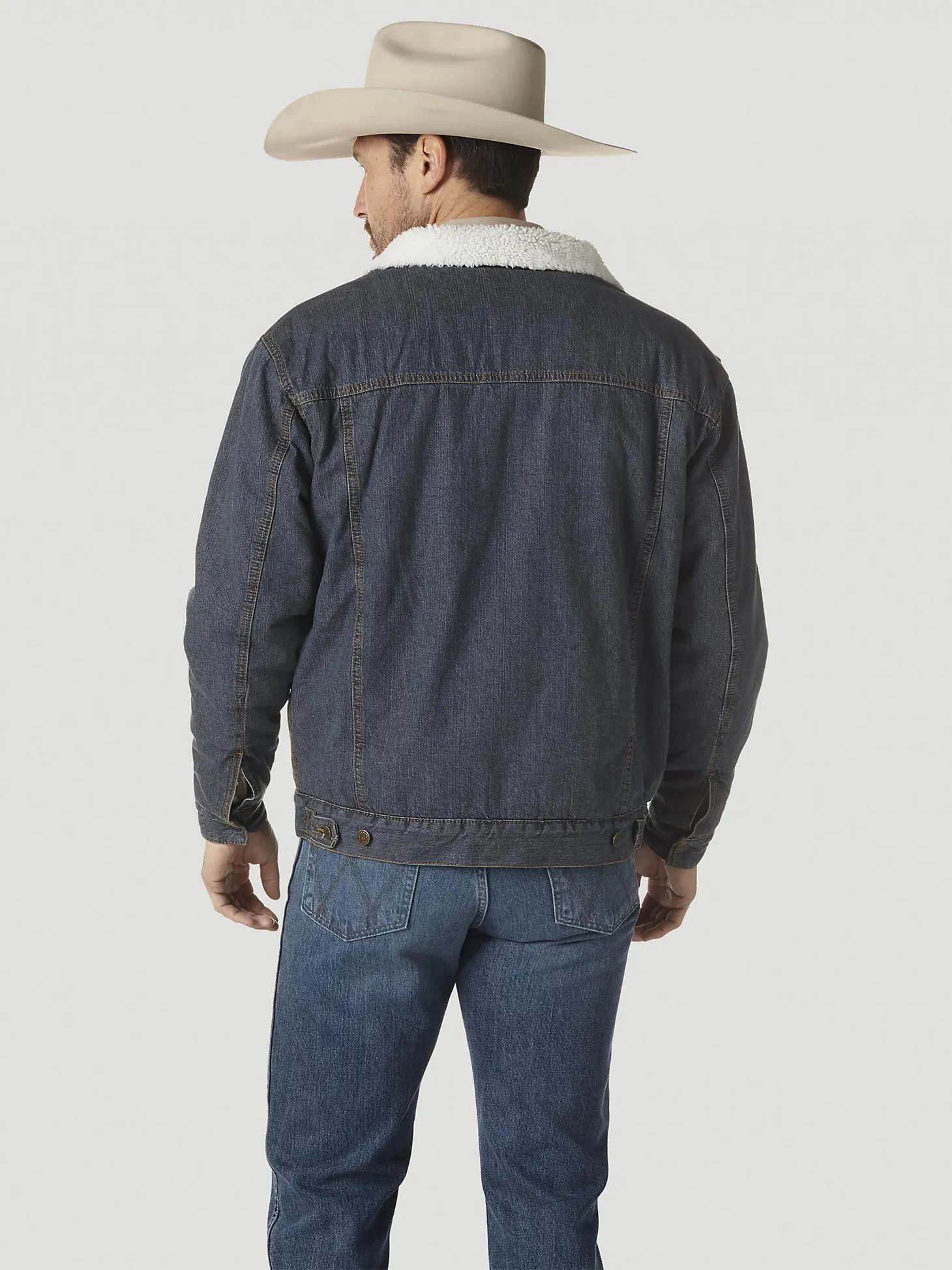 WRANGLER® WESTERN STYLED SHERPA LINED DENIM JACKET - RUSTIC
