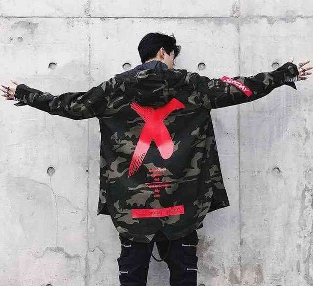 X Coat Camo Jacket Red Yellow Headwear Hoody Windbreakers Hip Hop Jackets Coat For Men Women US Size S-XL