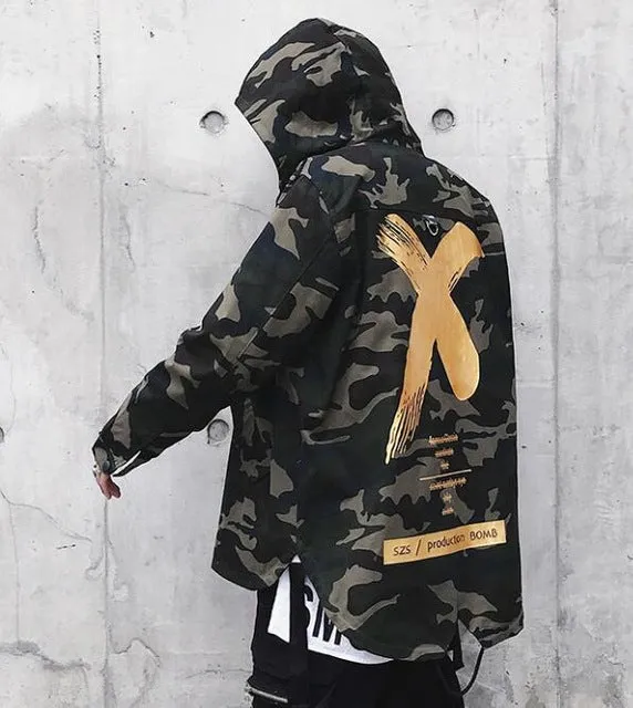 X Coat Camo Jacket Red Yellow Headwear Hoody Windbreakers Hip Hop Jackets Coat For Men Women US Size S-XL