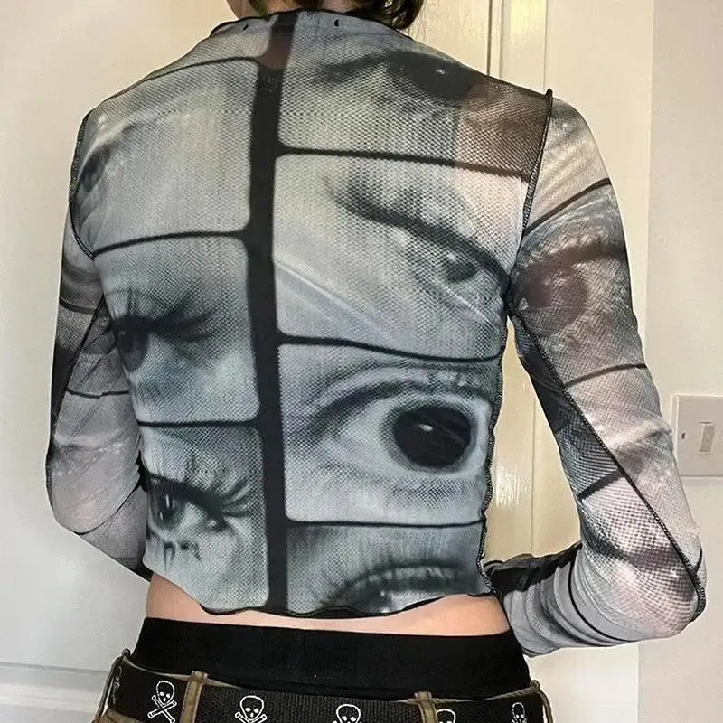 Y2K Skeleton Stitch Slim-Fit Sweater – Edgy Trendy