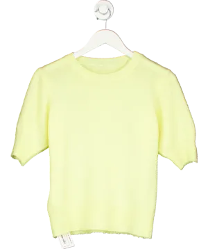 Yellow Button Detail Crewneck Half-sleeve Jumper UK XS/S