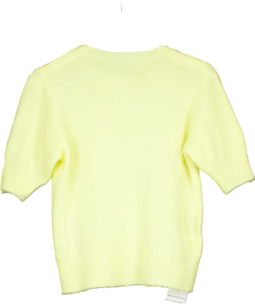 Yellow Button Detail Crewneck Half-sleeve Jumper UK XS/S