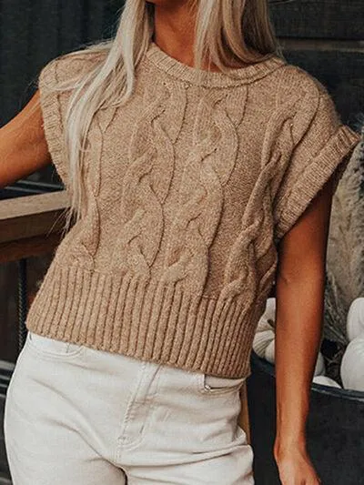 You Go Girl Short Sleeve Cable Knit Top