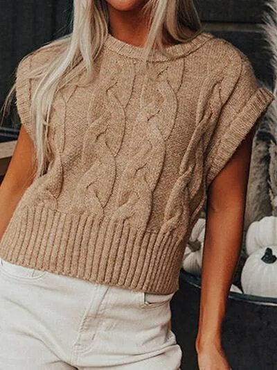 You Go Girl Short Sleeve Cable Knit Top