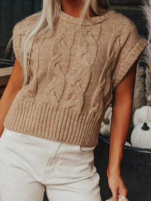 You Go Girl Short Sleeve Cable Knit Top