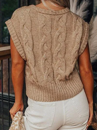 You Go Girl Short Sleeve Cable Knit Top