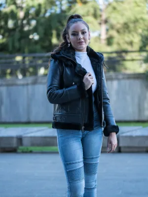 Zandy Black Hooded Sheepskin Jacket