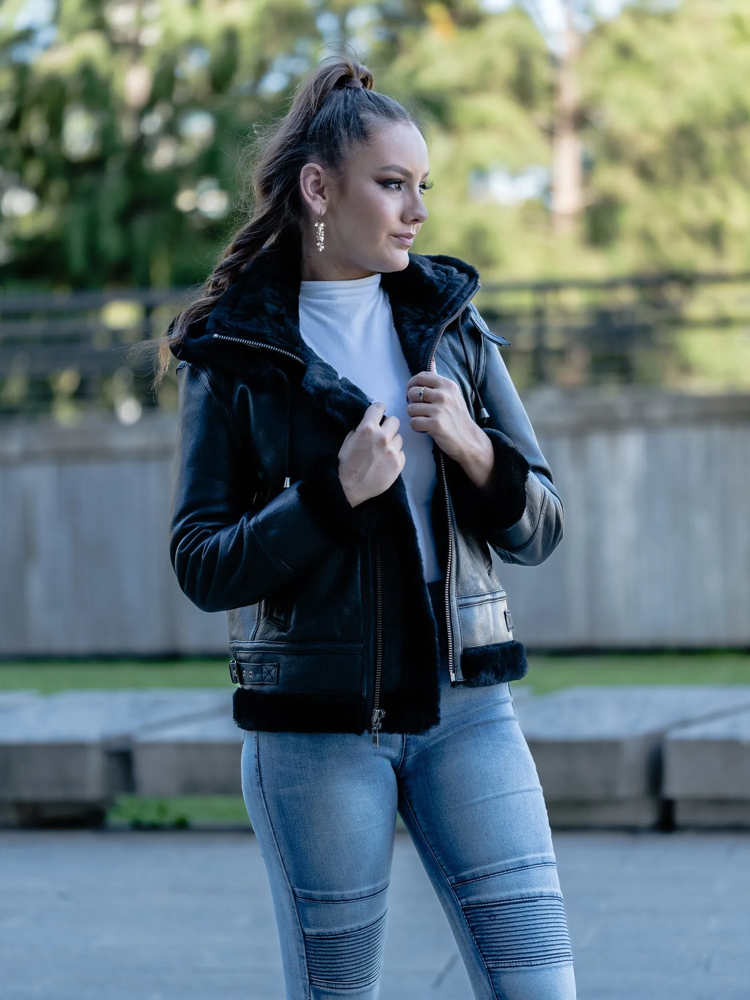 Zandy Black Hooded Sheepskin Jacket