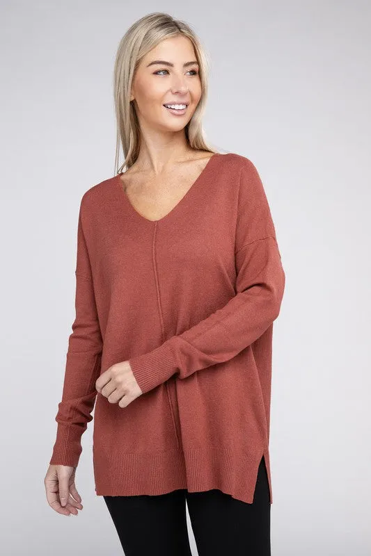 ZENANA Garment Dyed Front Seam Sweater