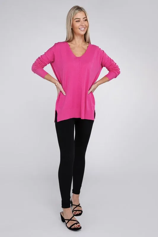 ZENANA Garment Dyed Front Seam Sweater