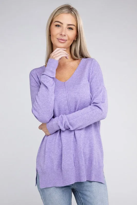 ZENANA Garment Dyed Front Seam Sweater