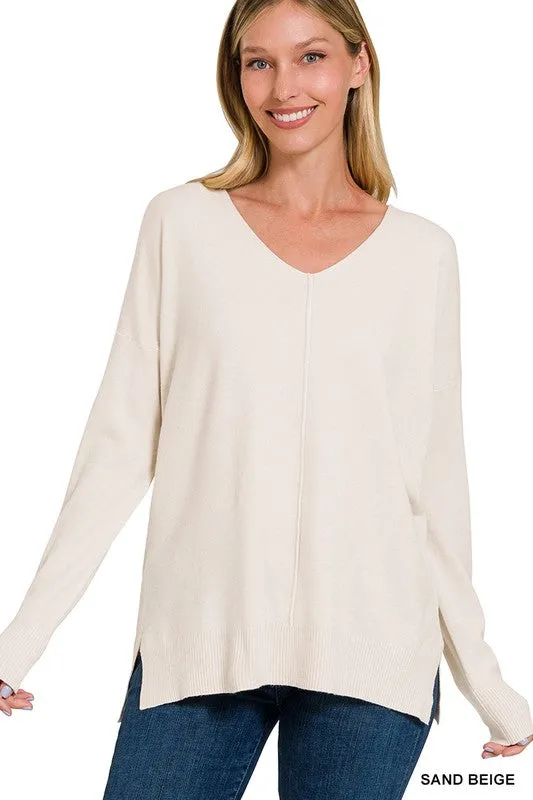 ZENANA Garment Dyed Front Seam Sweater