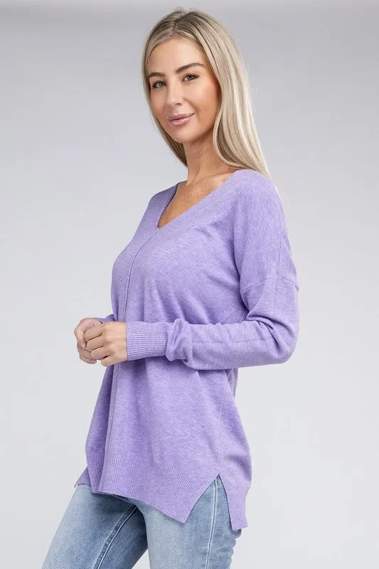 ZENANA Garment Dyed Front Seam Sweater