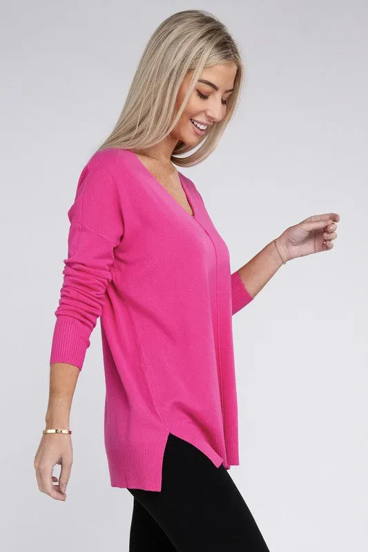 ZENANA Garment Dyed Front Seam Sweater