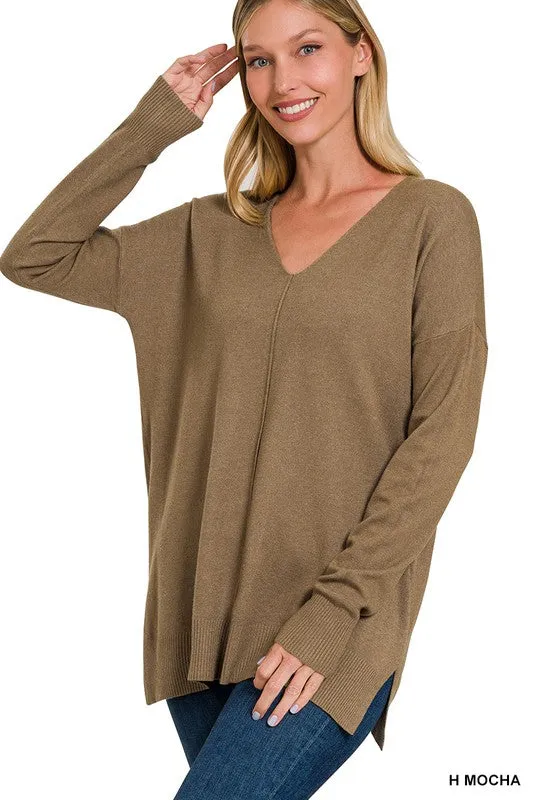 ZENANA Garment Dyed Front Seam Sweater