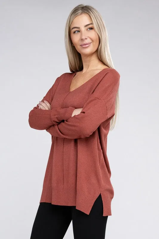 ZENANA Garment Dyed Front Seam Sweater