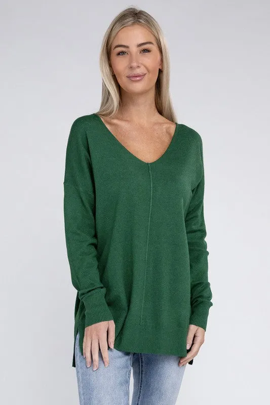 ZENANA Garment Dyed Front Seam Sweater