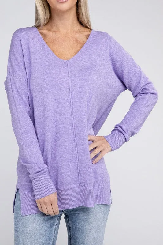 ZENANA Garment Dyed Front Seam Sweater