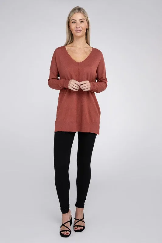 ZENANA Garment Dyed Front Seam Sweater