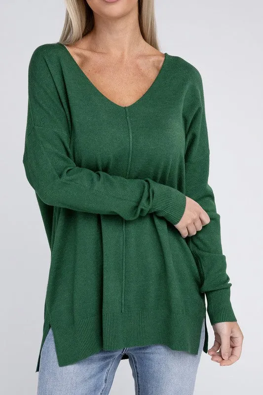 ZENANA Garment Dyed Front Seam Sweater