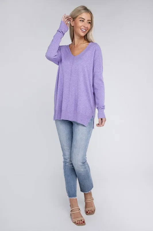 ZENANA Garment Dyed Front Seam Sweater