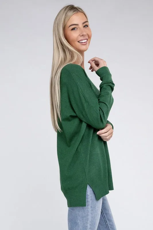 ZENANA Garment Dyed Front Seam Sweater
