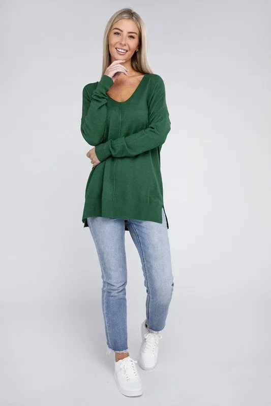 ZENANA Garment Dyed Front Seam Sweater
