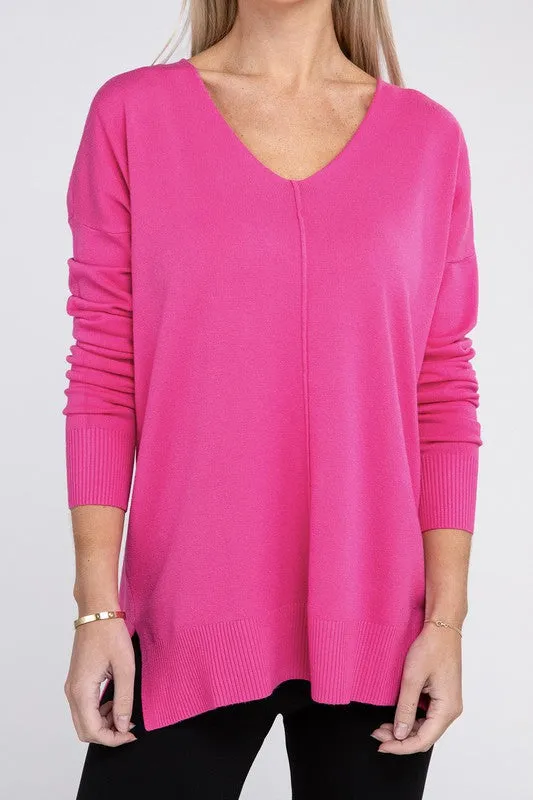ZENANA Garment Dyed Front Seam Sweater