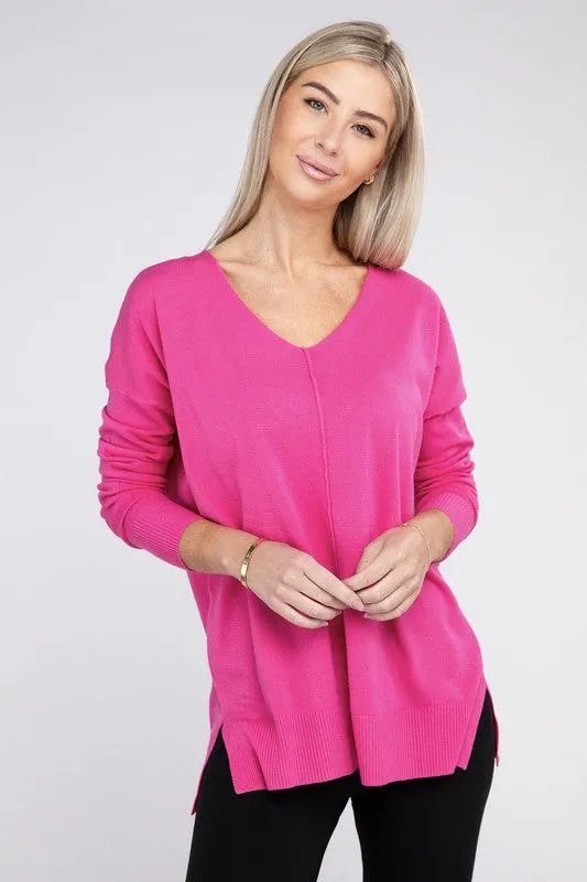 ZENANA Garment Dyed Front Seam Sweater