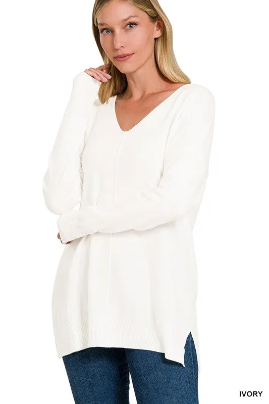ZENANA Garment Dyed Front Seam Sweater
