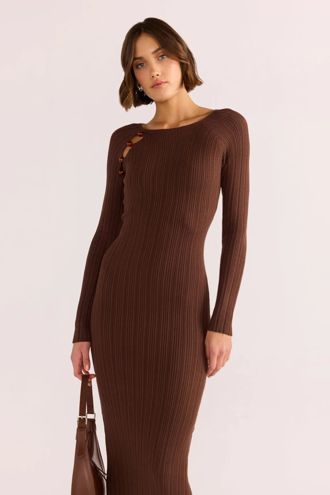 Zinnia Bead Knit Midi Dress | Chocolate