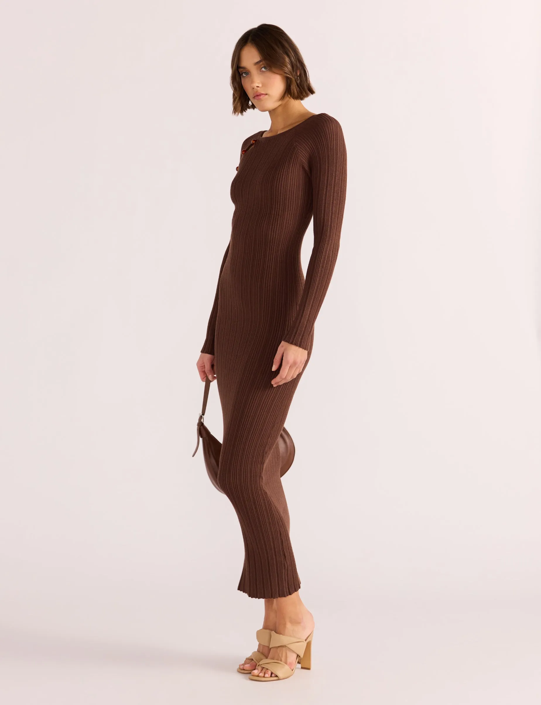 Zinnia Bead Knit Midi Dress | Chocolate
