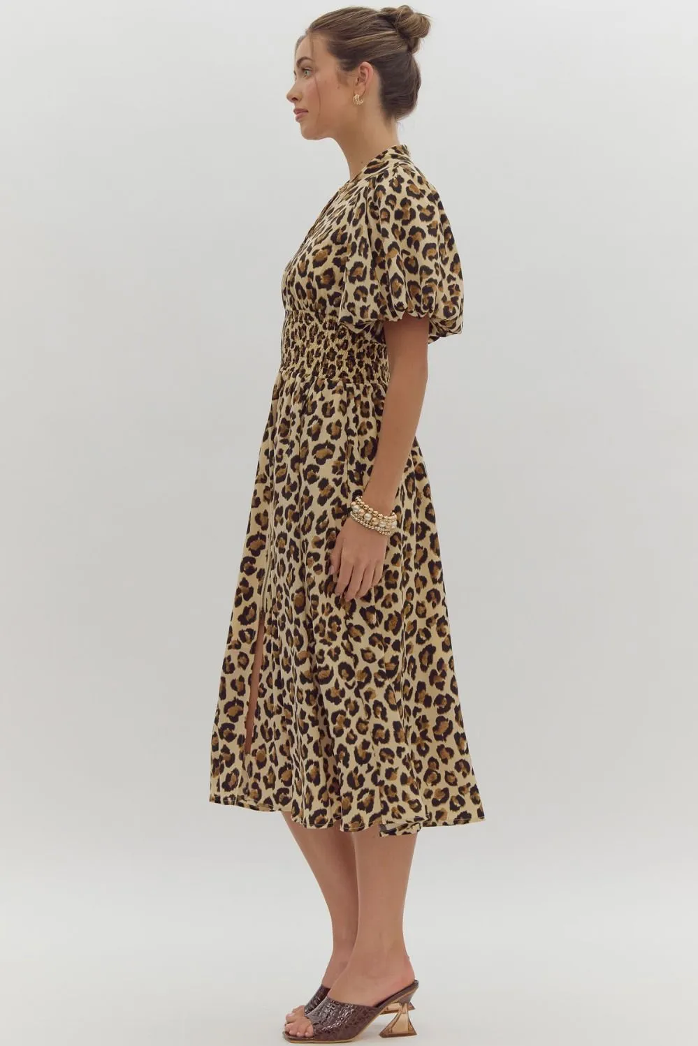 Zip Up Ecru Cheetah Print Midi Dress